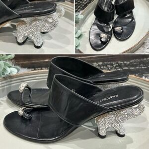 Ramon Tenza Black Heel W/Swarovski Crystal Embellished Elephant Heel SZ 40 RARE
